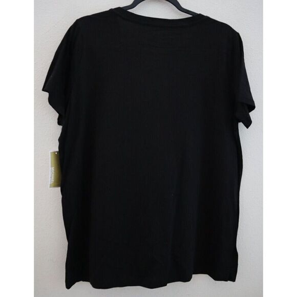 Michael Kors QH350C36TF Women's Sz L Black/Silver "MK" Sequin Logo T- Shirt - Picture 2 of 7